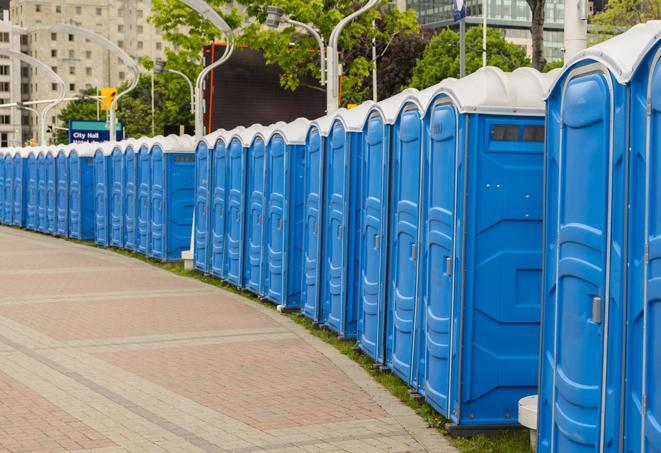 Seasonal porta potty units set up at a Lemoore, California venue
