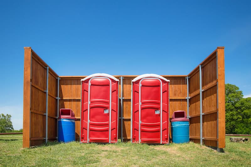 Short-term porta potty units staged for delivery in Lemoore, California